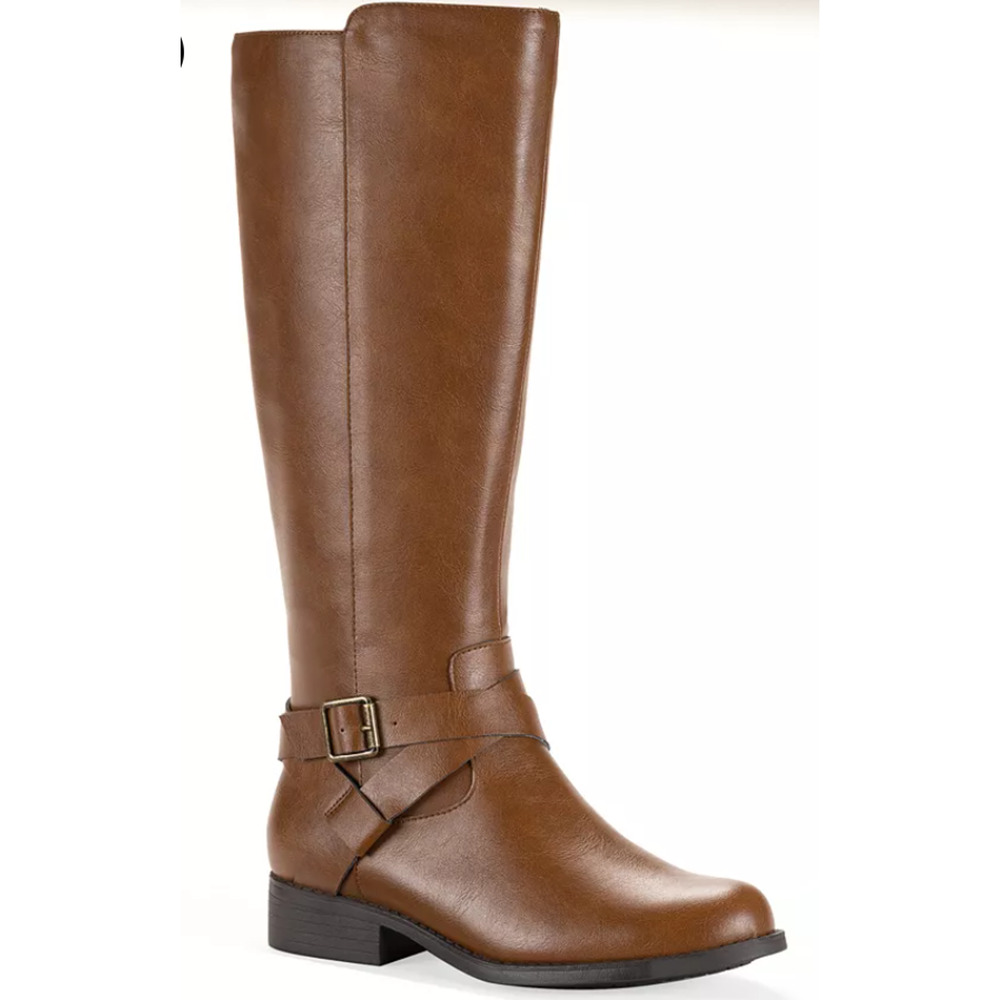 Style & Co Boots Womens Size 7.5 Brown MARGOOP Knee High Riding Buckle Zip - Picture 1 of 13